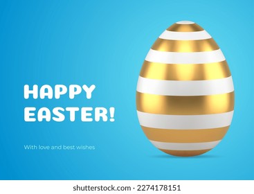 Frohe Ostermalerei gestreiften goldenen Hühnerei 3d Grußkartendesign Vorlage realistische Vektorgrafik. Traditionelles Christentum Feiertage eggshell Premium Bauble gratulieren Deko