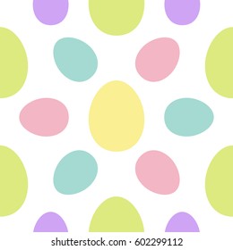 Happy Easter painting egg Painted shell set. Colorful Seamless Pattern Wrapping paper, textile template. White background. Flat design. Pastel color background. Vector illustration.