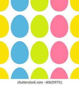 Happy Easter painting egg Painted shell set. Bright Color Seamless Line Pattern Wrapping paper, textile template. White background. Flat design. Vector illustration.