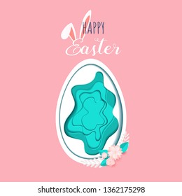 Happy Easter paper art. Paper craft layered in egg shape. Paper cut modern style. Vector Illustration.