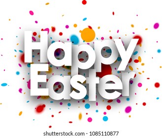 Happy easter paper background with color drops. Vector illustration.