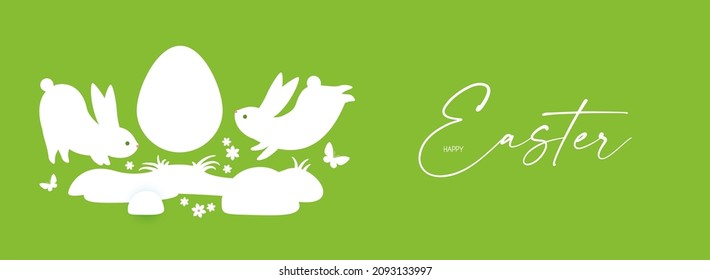 Happy Easter paper banner with cute bunnies and eggs