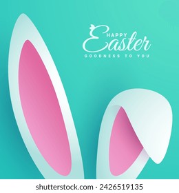 Happy easter paper cut greeting card. Holiday featuring rabbit ears. Suitable for greeting cards or party invitations.