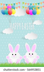 Happy easter paper cut on pastel background