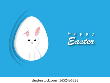 Happy easter paper cut out art vector. Rabbit in egg design.