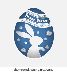 Happy easter in paper cut style with a bunny in a shape of an egg. Vector illustration. Invitation, card,  posters and wallpaper