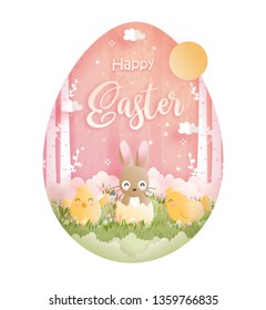 Happy Easter in paper cut style vector illustration.