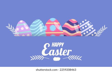 Happy Easter Paper Cut Style Background Template With Egg and Leaf. Suitable for your Design, Invitation, Poster, Banner, Wallpaper, Postcard, Brochure, Social Media Template. Vector Eps 10