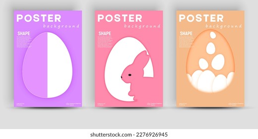 Happy Easter. Paper cut style with rabbit and easter eggs. A set of vector Easter illustrations. Perfect for a poster, cover, or postcard.