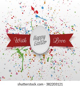 Happy Easter paper Egg Banner with red Ribbon