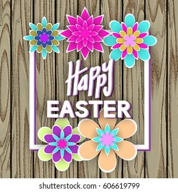 Happy Easter with Paper Flowers for Invitation Card Design Stock Art Vector Illustration