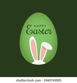 Happy easter paper greeting card cut with bunny ears. Vector illustration.