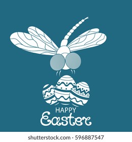 Happy easter. Paschal Eggs. Dragonfly. Design of greeting cards, invitations, flyers.