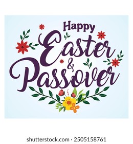 Feliz Pascua y Pascua. Texto de letras de mano con huevos, flores y hojas. ilustración moderna de Vector plano 