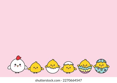 Felices gallinas en huevos con decoración artesanal de colores pastel de Pascua
