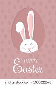 Happy Easter - pastel coloured postcard with bunny and wishes. Vector.