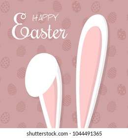Happy Easter - pastel coloured postcard with bunny and wishes. Vector.