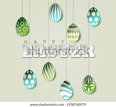Happy Easter pastel green invitation card poster with flat eggs