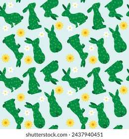 Happy Easter pattern background, rabbit shape topiary illustration seamless pattern background,Easter Bunny illustration