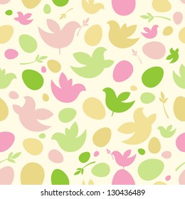 Happy Easter pattern with birds and eggs.