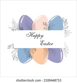 Happy Easter pattern with Easter eggs in pastel color. Vector illustration. Design layout for invitation, card, menu, flyer, banner, poster, coupon. Elegant design.