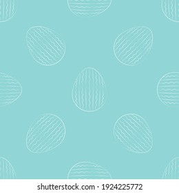 Happy Easter pattern. Easter pastel sky blue color background. Easter eggs whith modern ornaments. Printable for scrapbooking, paper, greeting cards, paper, napkins on the table.