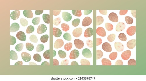 Happy Easter pattern. Spring greeting card. Cute easter egg, flowers and leaves. Vector flat cartoon illustration. Trendy design for social media, poster, print, card, invitation, greeting, tag