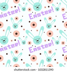 Happy Easter pattern with unique wording and cute rabbit. Vector illustration.