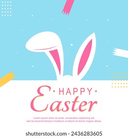 Happy Easter. Patterns. Greeting card template. Vector Easter illustration. Easter eggs, rabbit. Perfect for a poster, holiday cover, or postcard.