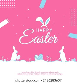 Happy Easter. Patterns. Greeting card template. Vector Easter illustration. Easter eggs, rabbit. Perfect for a poster, holiday cover, or postcard.