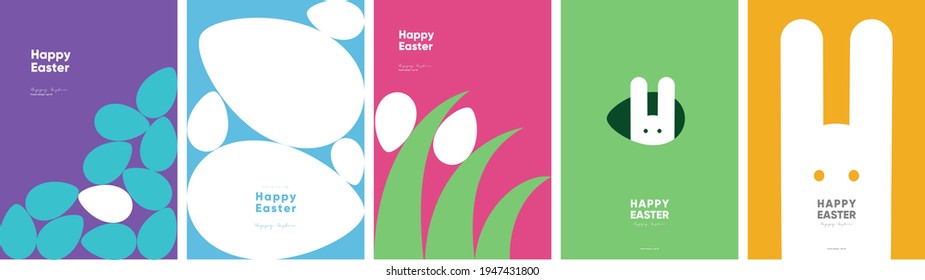 Happy Easter. Patterns. Modern geometric abstract style. A set of vector Easter illustrations. Easter eggs, rabbit. Perfect for a poster, cover, or postcard.