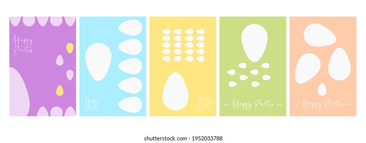 Happy Easter. Patterns. Modern geometric abstract style. A set of vector Easter illustrations. Easter eggs, rabbit. Perfect for a poster, cover, or postcard.