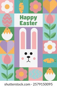 Happy easter patterns modern geometric abstract style perfect for a poster cover or postcard flat