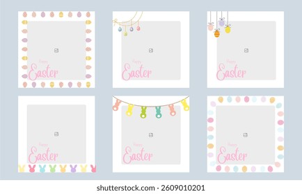 Happy Easter photo frame, Easter egg photo grid, framed banner design. Vector illustration