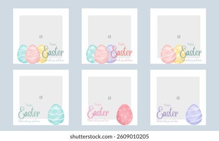 Happy Easter photo frame, Easter egg photo grid, framed banner design. Vector illustration