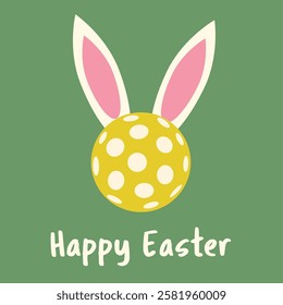 Happy Easter Pickleball with bunny ears on dark green background. Template for easter greeting card, postcard and poster, 