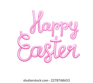 Happy Easter Pink 3D Text. Happy Easter colorful 3d paint lettering. Realistic Vector illustration EPS10