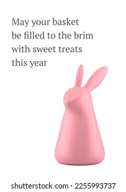 Feliz conejito rosa de Pascua bauble tarjeta de saludo 3d Cristianity navidad plantilla de diseño de ilustración vectorial realista. Felicidades religiosas festivas caracter de juguete conejo decoración de mejores deseos