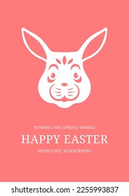 Happy Easter pink vintage greeting card bunny portrait with long ears design template vector flat illustration. Rabbit head muzzle congratulations event postcard holiday celebration decor element
