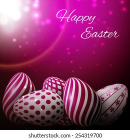 Happy Easter, a lot of pink white eggs with different patterns on a pink background, excellent vector illustration, EPS 10