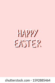 Happy easter poctcard in cute pastel pink color. Hand drawn lettering isolated on pink background. Vector stock illustration. Polka dots. Minimalism style. Scrapbooking design. Calligraphic artwork.
