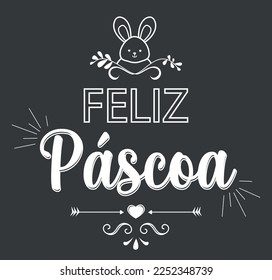 Happy Easter in Portuguese language. Handwriting lettering vector background.