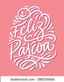 Happy Easter portuguese lettering hand draw; Lettering Feliz Páscoa em português, rosa e branco, feito à mão