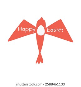 Happy Easter postcard with bird, egg and lettering. Vector illustration