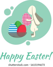 Happy easter postcard. Bunny and eggs. Easter concept. Vector flat illustration.