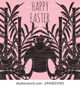 Happy Easter postcard with Bunny and reed stick Noise textured. Typography holiday design. Easter clipart with Grunge texture Noise and Rabbit. EPS 10