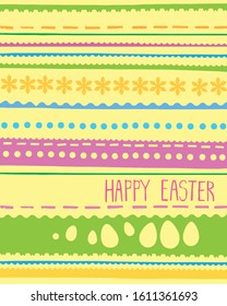 Happy easter postcard. Easter eggs. Imitation of paper applications. Hand drawn lettering. 
