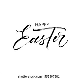 Happy Easter postcard. Holiday lettering. Ink illustration. Modern brush calligraphy. Isolated on white background. 