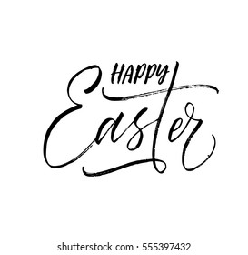 Happy Easter postcard. Holiday lettering. Ink illustration. Modern brush calligraphy. Isolated on white background. 