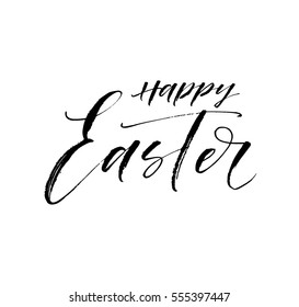 Happy Easter postcard. Holiday lettering. Ink illustration. Modern brush calligraphy. Isolated on white background. 
